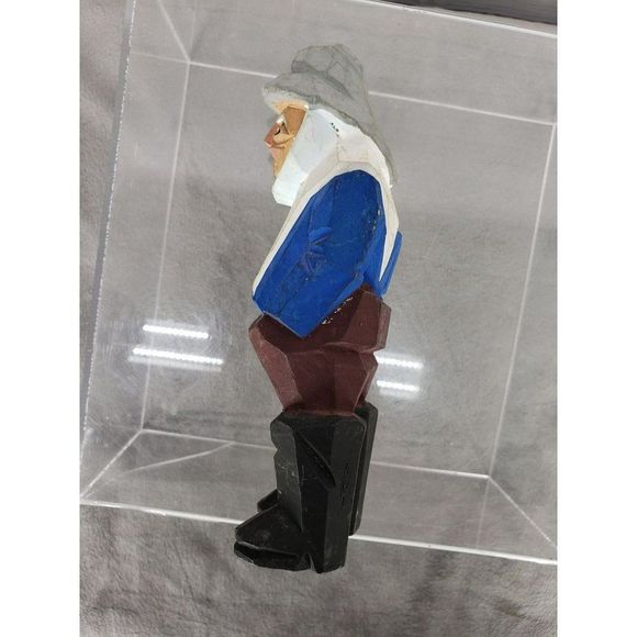 Hand Carved Wood Figurine Figure Sea Captain Fisherman Sea Man In Blue Wooden - Picture 3 of 11